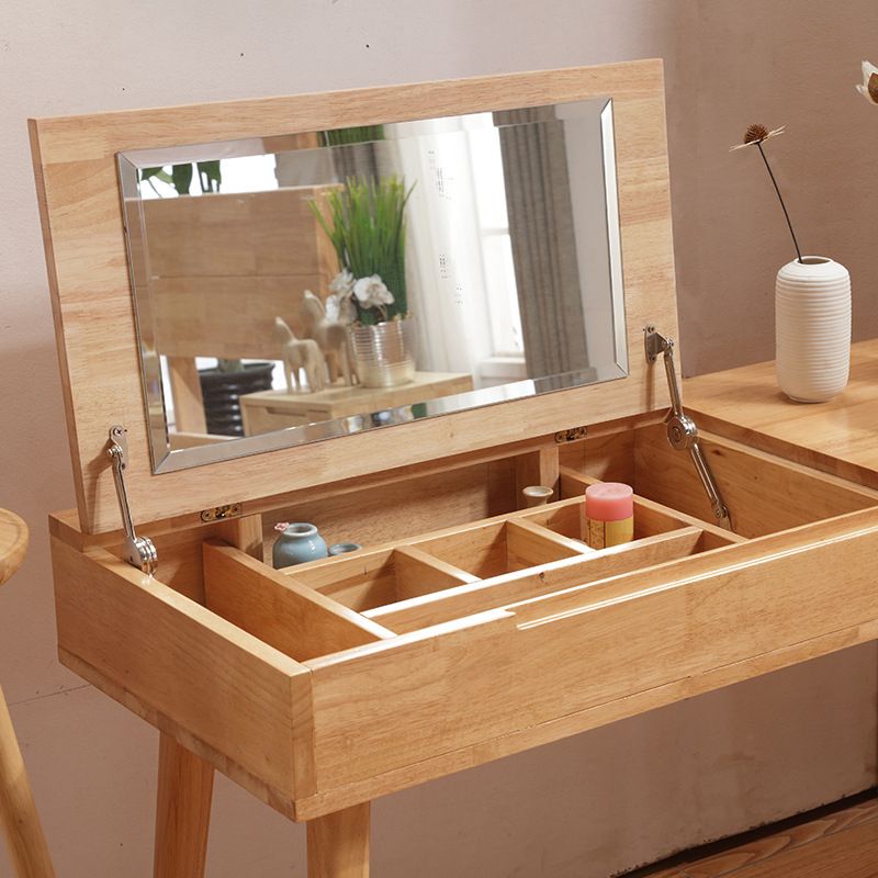 29.92" H Solid Wood Make -up Vanity with Drawer and Mirror Dressing Table