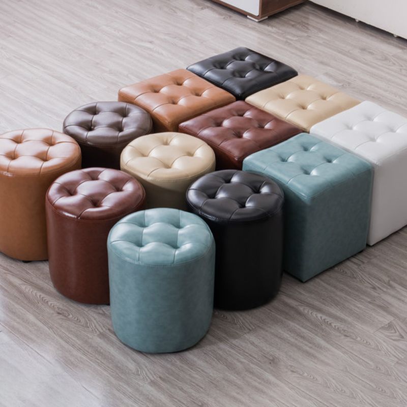 Water Resistant Round Standard Modern Solid Color Leather Pouf