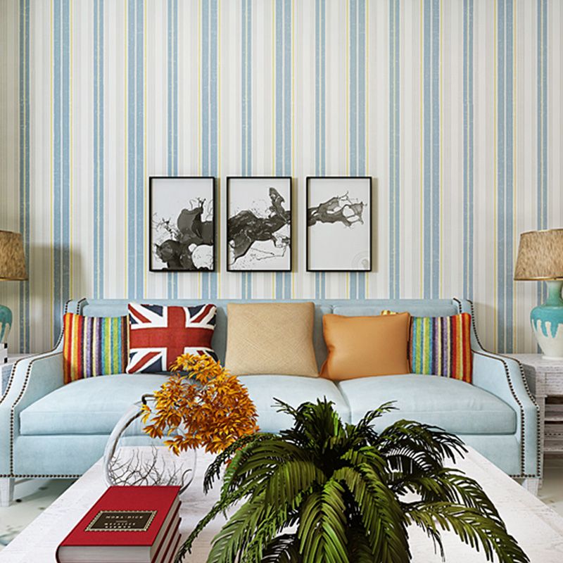 Vertical Stripe Wall Covering for Bedroom Decoration Modern Wallpaper in Blue, 33 ft. x 20.5 in