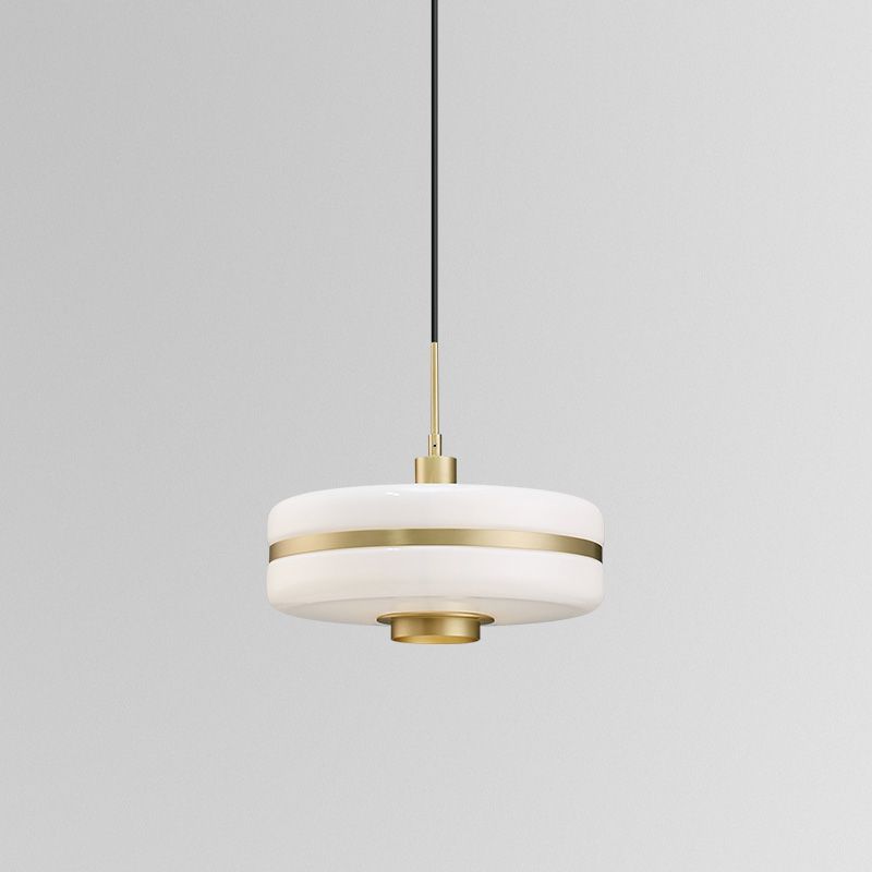 Luce del soffitto a sospensione a ciondolo a battente in vetro bianco moderna 1 sospensione in oro chiaro per soggiorno