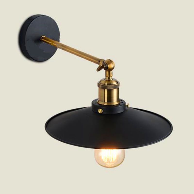Tapered Cape Shade 1-Light Industrial Style Metal Wall Lighting in Black