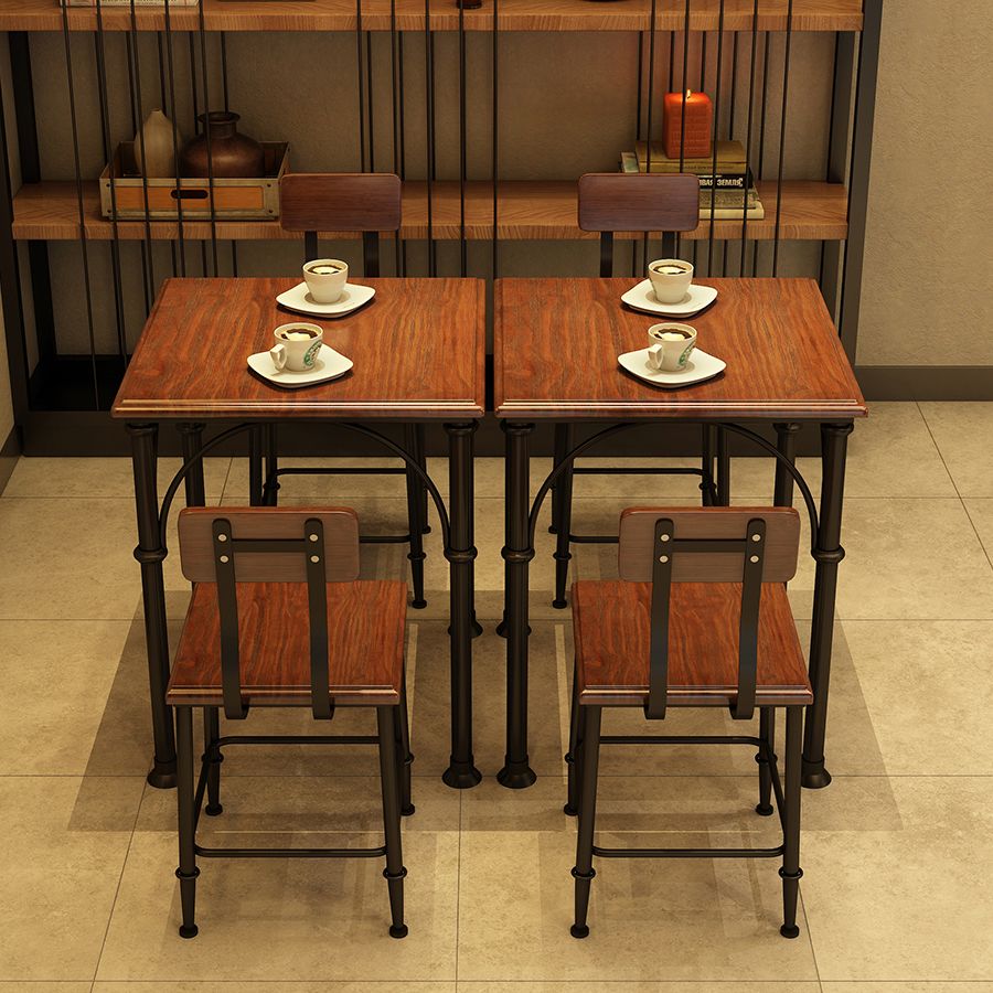 Industrial Style Solid Wood Dining Table Brown Square Table with 4 Legs for Dinning Room