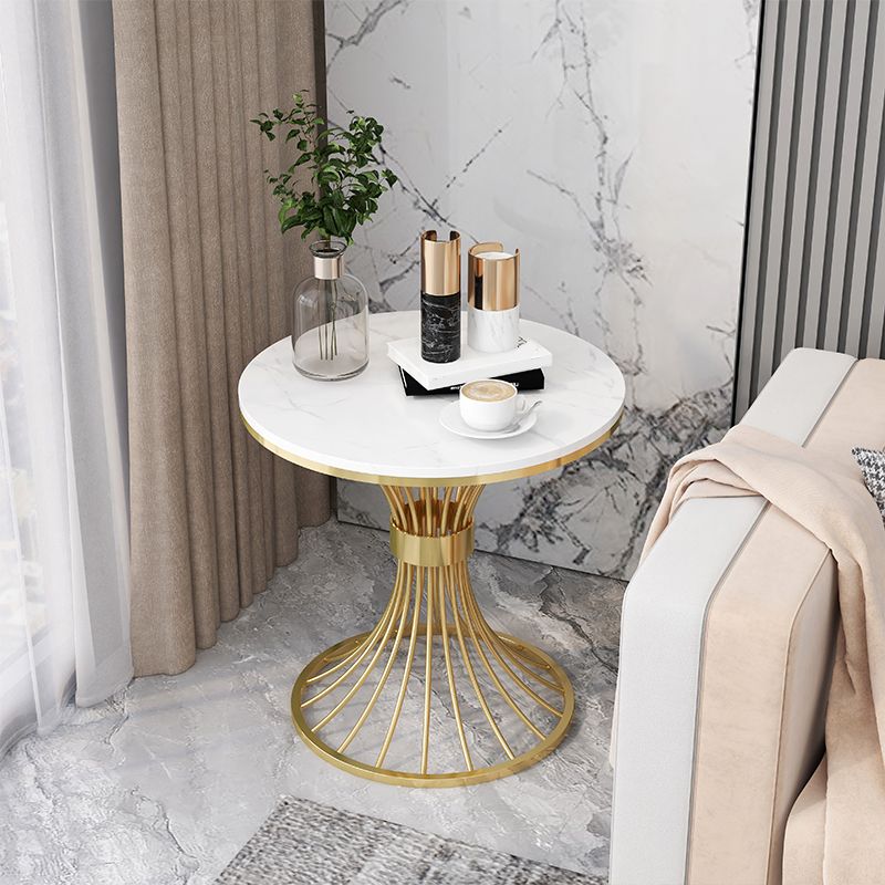 Modern Round Marble Top Side Table Ironcraft Pedestal End Table