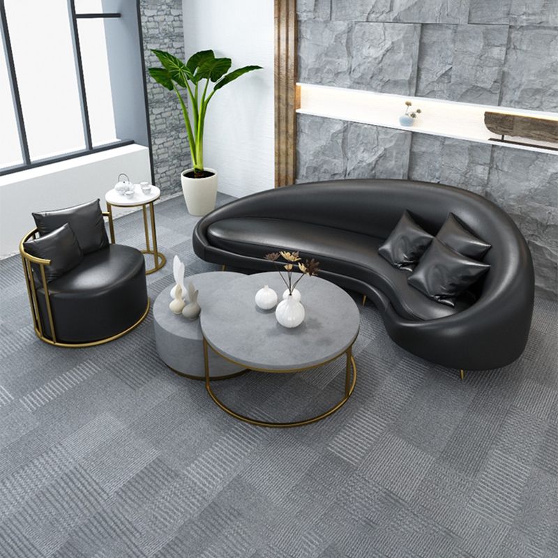 Modern Faux Leather Curved Sofa with Sloped Arms for Living Room