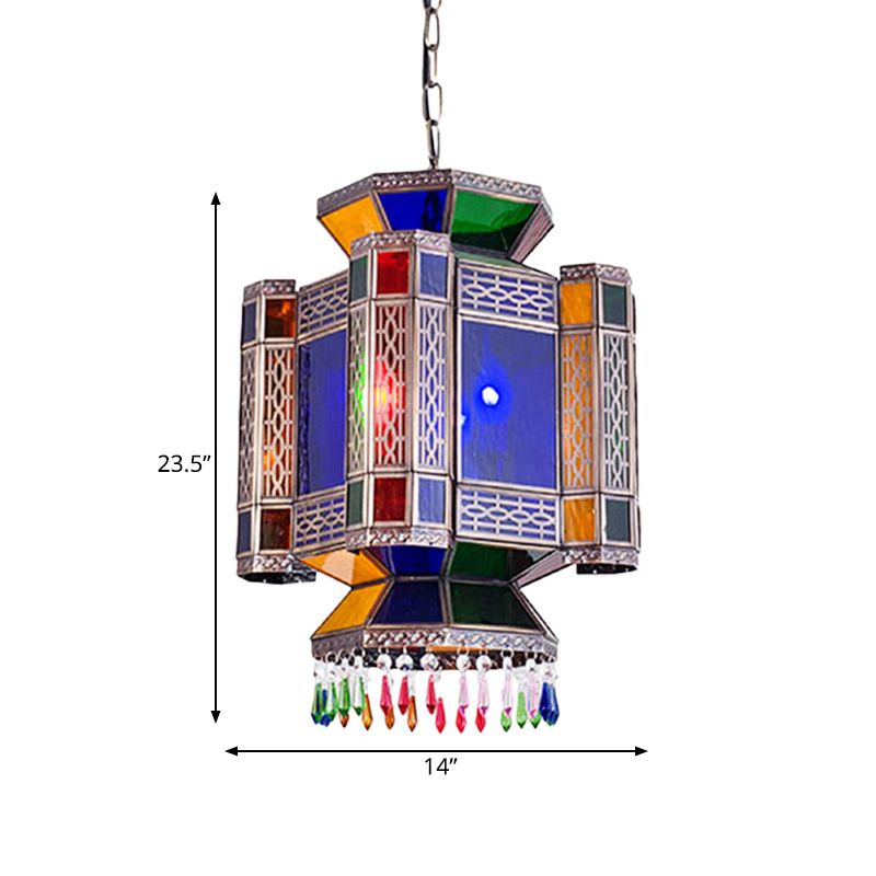Castle Blue Glass Hanging Chandelier Arab 3 Lights Restaurant Ceiling Pendant Lamp