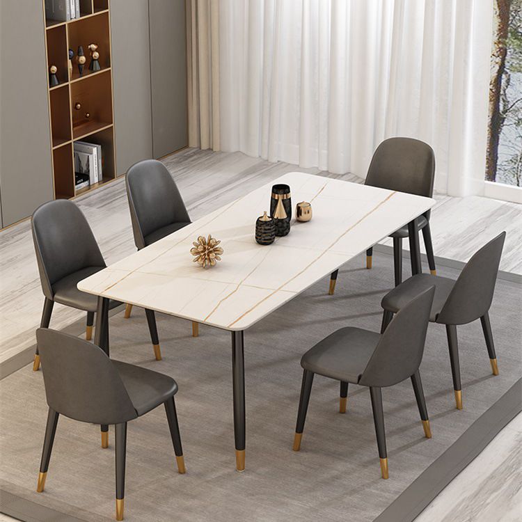 Mesa de comedor moderna de imitación de mármol con acabado mate, rectangular, 4 patas