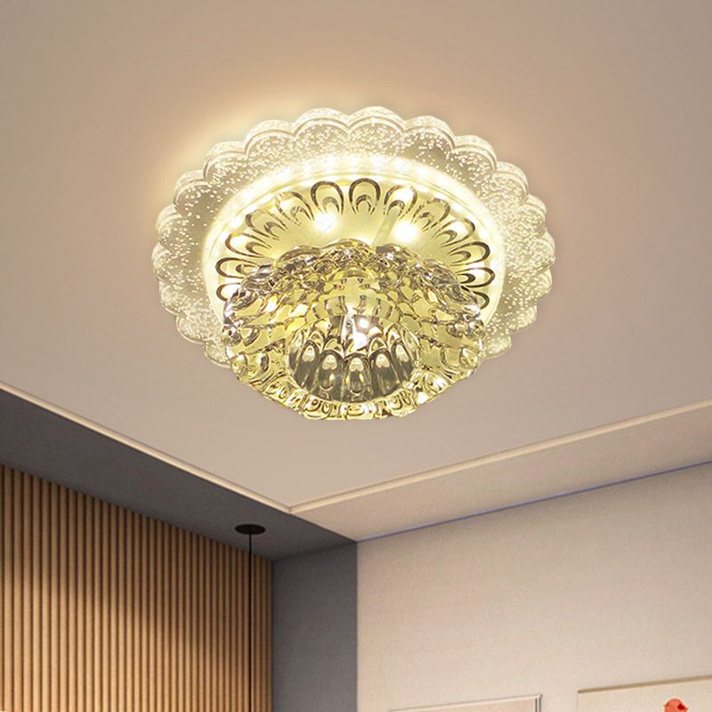 LED Blossom Flush Mount Modernism Clear Crystal Ceiling Light Fixture for Hallway in Warm/White Light