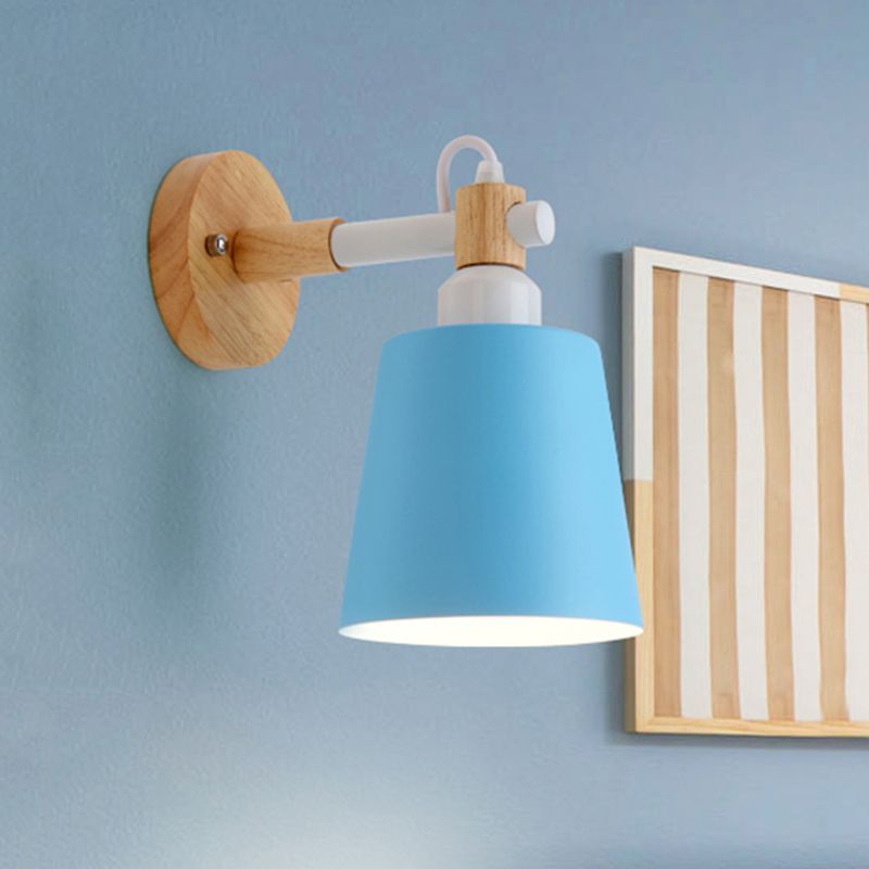 Macaroon Tapered Shade Wall Light Metal 1 Head Wall Sconce Light for Kid Bedroom