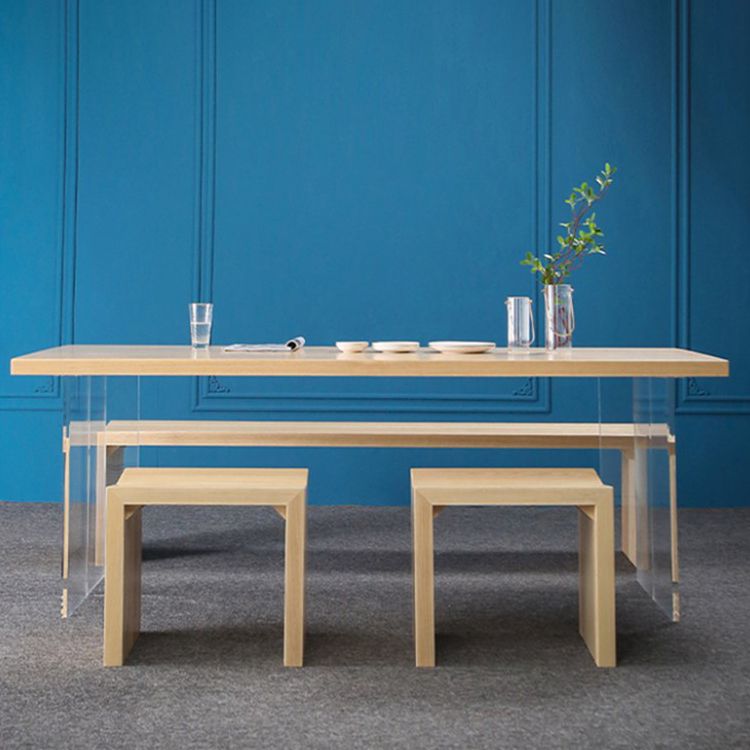 Industrial Solid Wood Dining Table Rectangle Standard Table with Double Pedestal Base