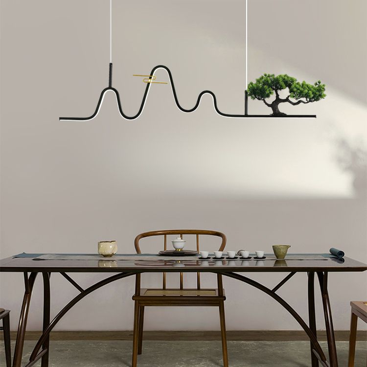 Linear Shape Island Light Modern Style Metal Single Light Pendant Light