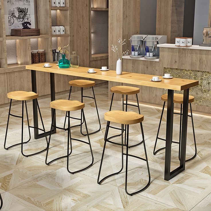 Modern Natural Pub Dining Set 1/2/4/5/7 Pieces Wood and Metal Bar Pub Table Set