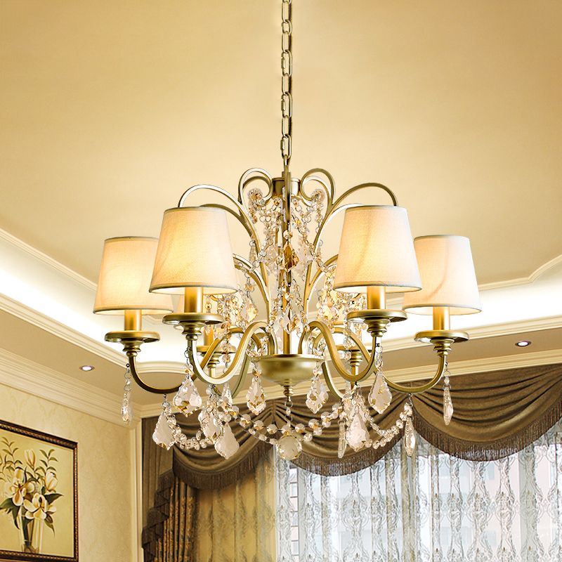 6 Heads Suspension Light with Tapered Crystal Stands Traditional Dinning Hall Chandelier in Gold