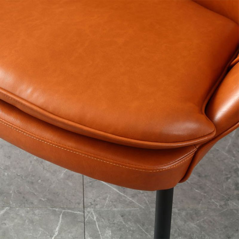 Solid Color Armchair Tight Back Leather Accent Chair with Four Legs