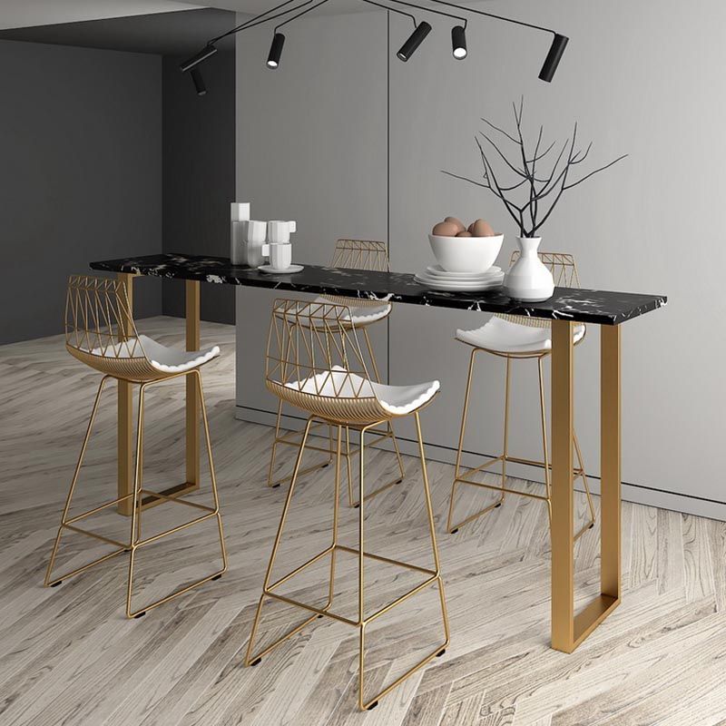 Rectangle Top Glam Bar Table 42-inch Height Gold Pedestal Bistro Table