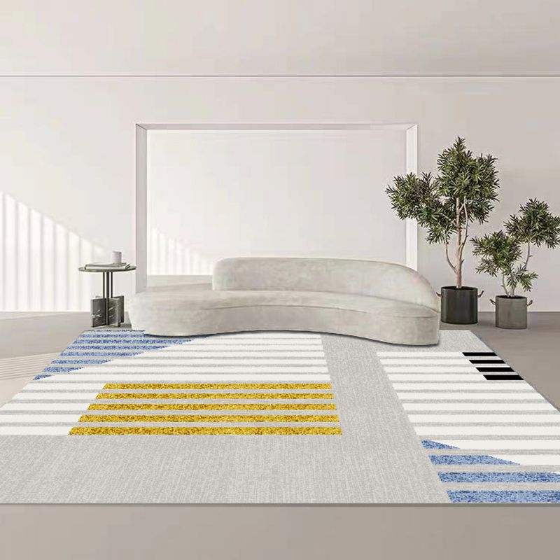 Grey Contemporary Rug Polyester Striped Rug Non-Slip Backing Rug for Sitting Room