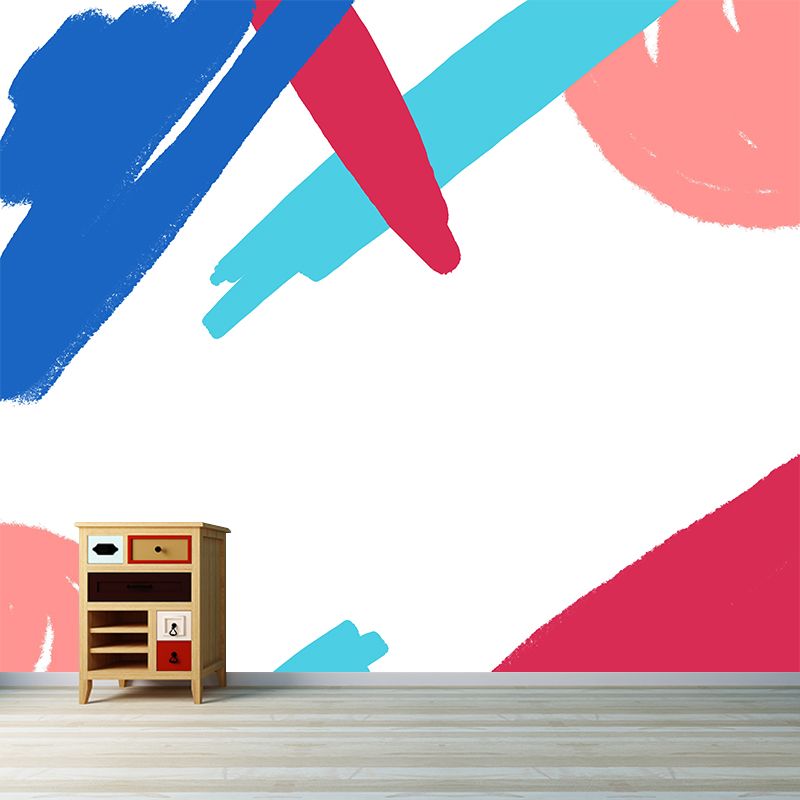 Kids Painting Abstract Mural Decal Red-Blue Moisture Resistant Wall Decor for Nursery