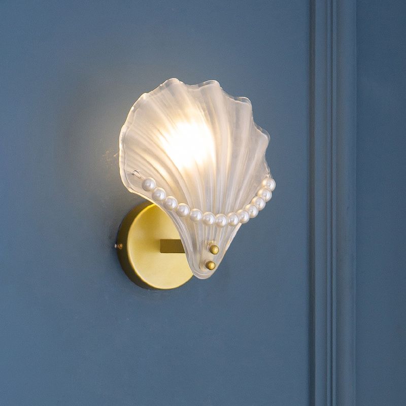 Unique Shade Glass Wall Sconce Modern Style Single Light Wall Mount Lighting in Gold