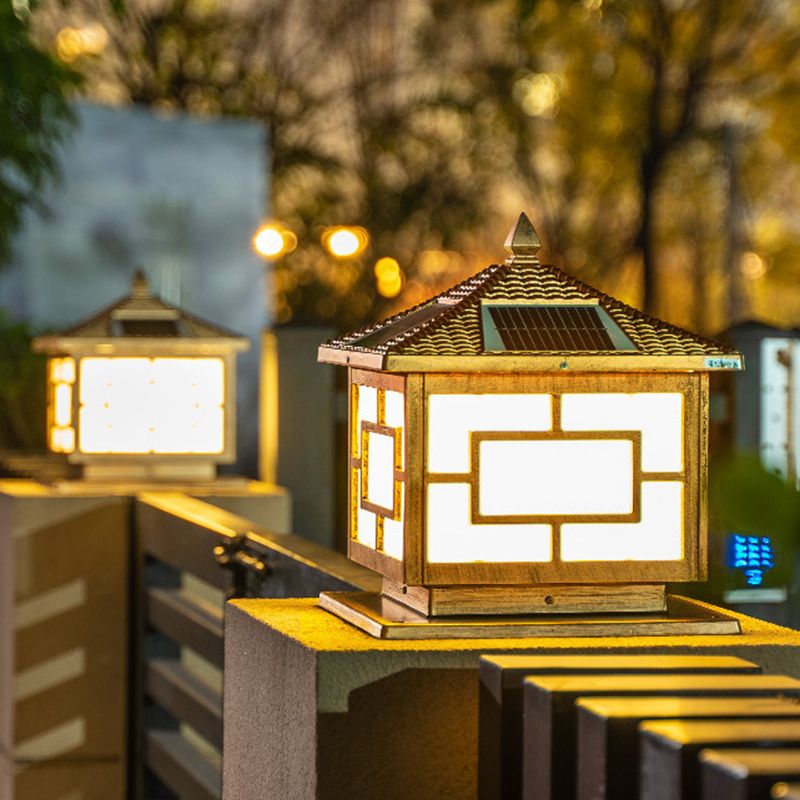 Contemporary Metal Pillar Lamp Square Shape Outdoor Waterproof Light with Acrylic Shade