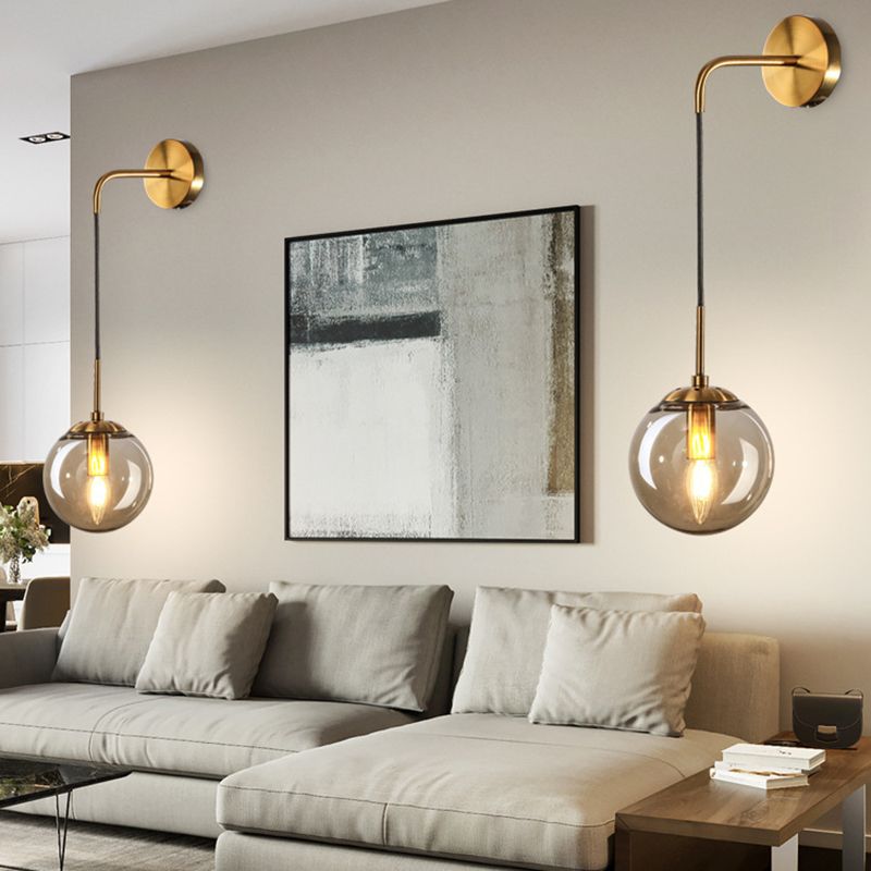 Modern Wall Sconce Ball Shape Metal Vanity Lamp with Glass Shade for Bathroom