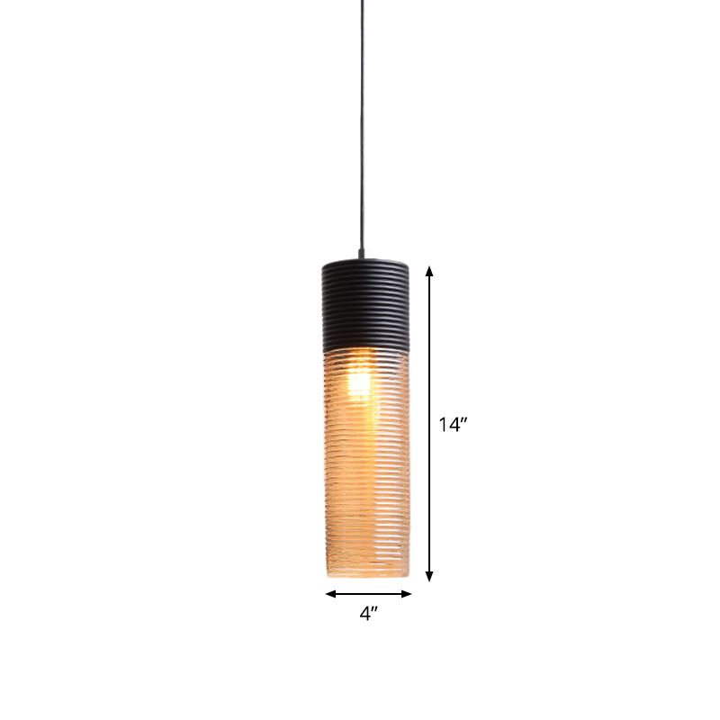 Hotel Dining Table Hanging Light Ridged Glass Single Light Contemporary Pendant Light in Amber