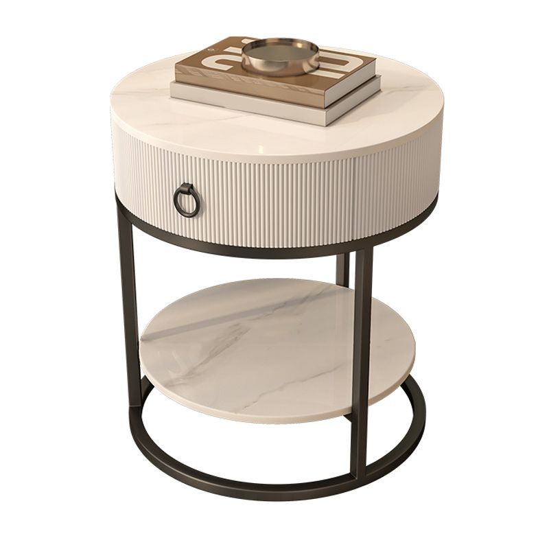 Frame Glam Style Side Table 22.83" Tall Stone Top Side Table with Storage