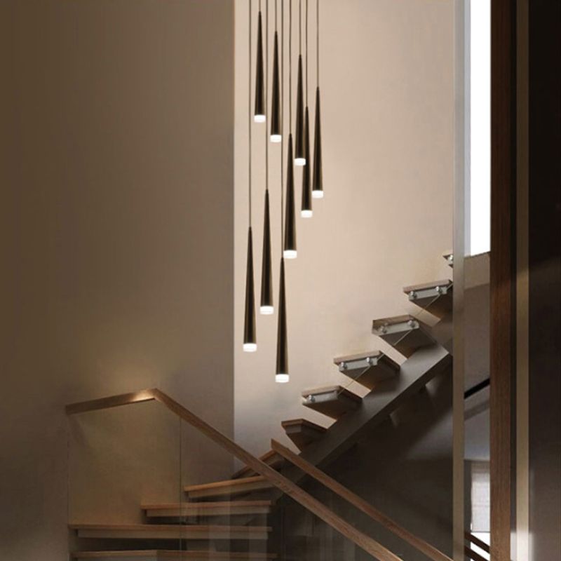 Acrylic Black Hanging Lamp Cone 9/12/18 Lights Contemporary Multi Light Pendant with Spiral Design for Stair
