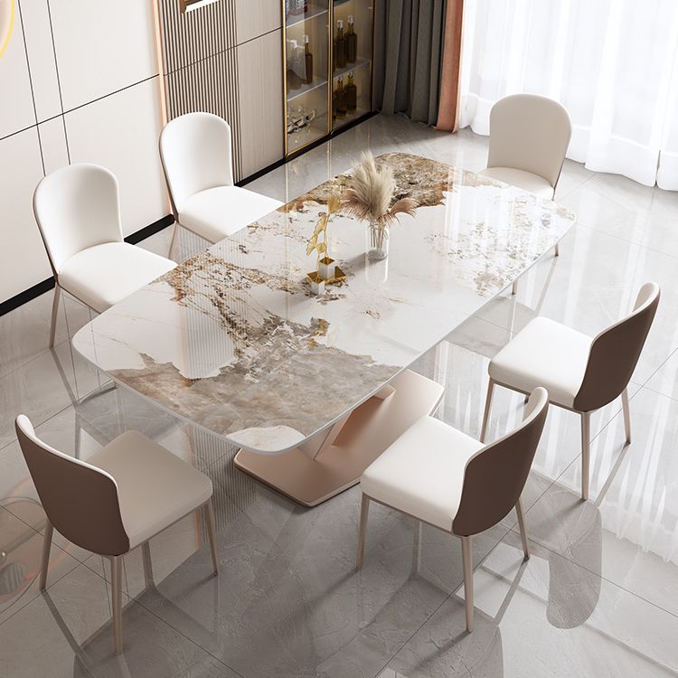 Glam Stone Rectangle Dining Table Metal Base for Dining Room