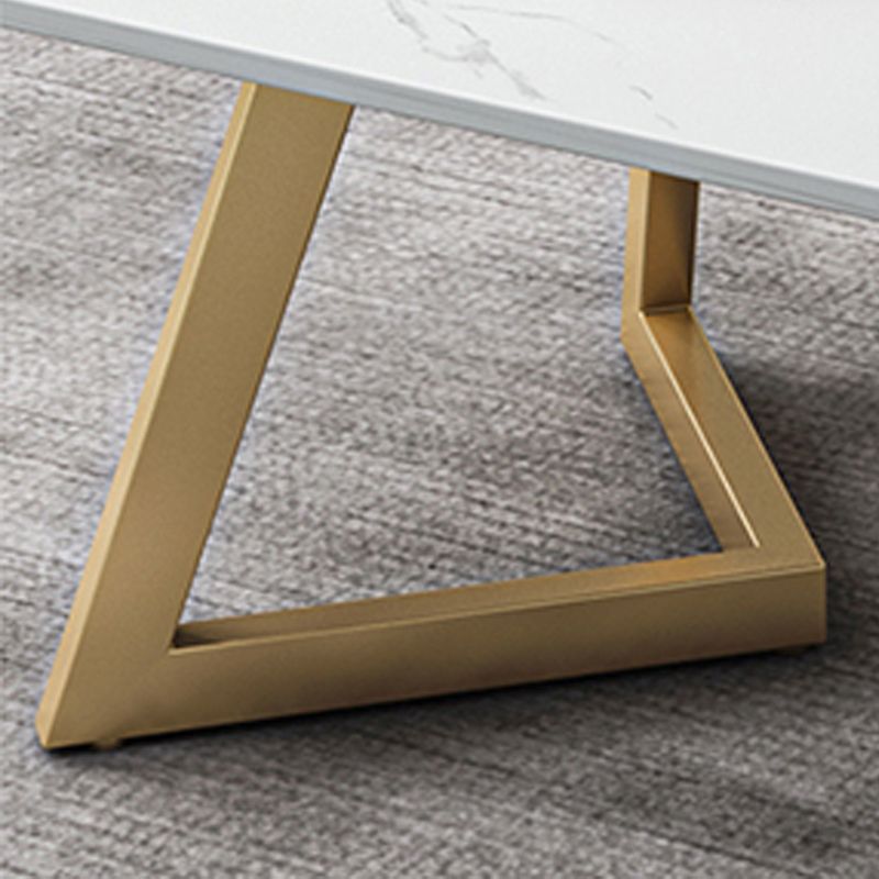 Glam Rectangle Stone Top Coffee Table with Iron Legs Cocktail Table