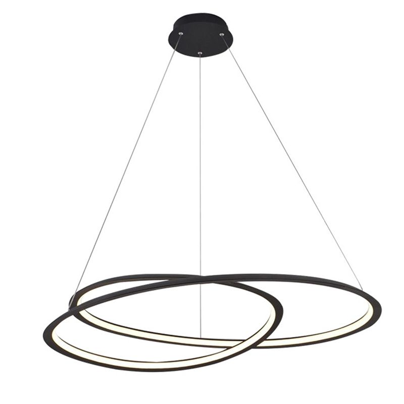 Living Room LED Chandelier Pendant Light Modern Black Chandelier Lighting with Spiral Metal Shade