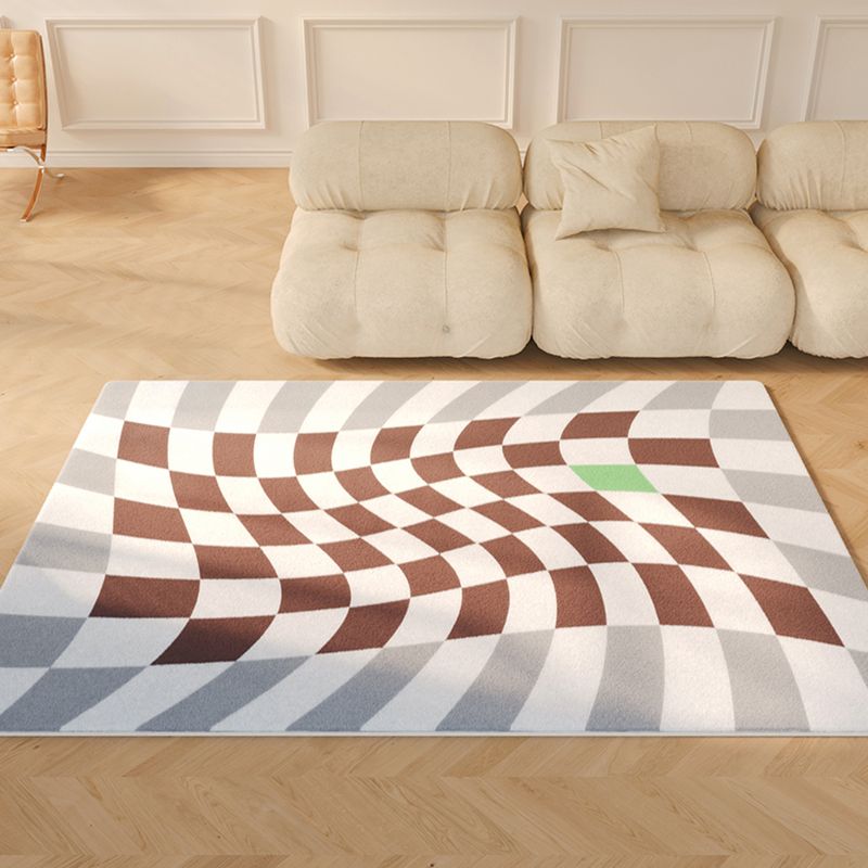 White Tone Relaxing Area Rug Polyester Buffalo Plaid Rug Non-Slip Backing Indoor Rug for Living Room