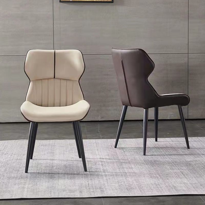 Contemporary Wingback Dining Chair PU Leather Armless Chair with Metal Legs