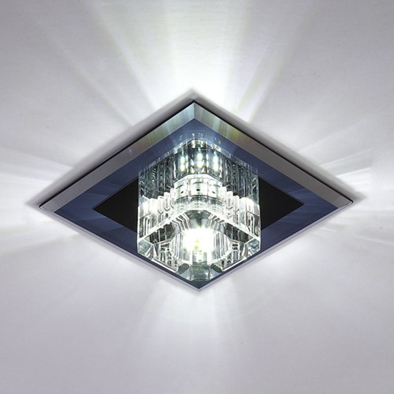 Clear Crystal Cube Mini Ceiling Light Minimalistic Corridor LED Flush Mount Lamp