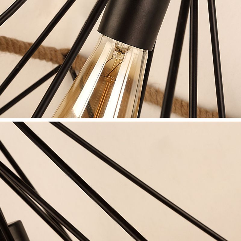 Diamond Cage Rope Ceiling Pendant Light Vintage Style Restaurant Pendant Ceiling Light in Beige