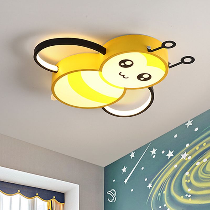 Lovely Bee Ceiling Mount Cartoon Style Acrylic Yellow/Pink LED Flushmount Lighting for Bedroom