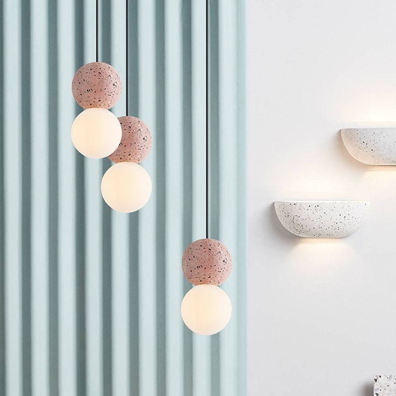 Double Ball Pendant Light Modern Glass and Terrazzo 1 Light Pink/Grey Hanging Ceiling Light
