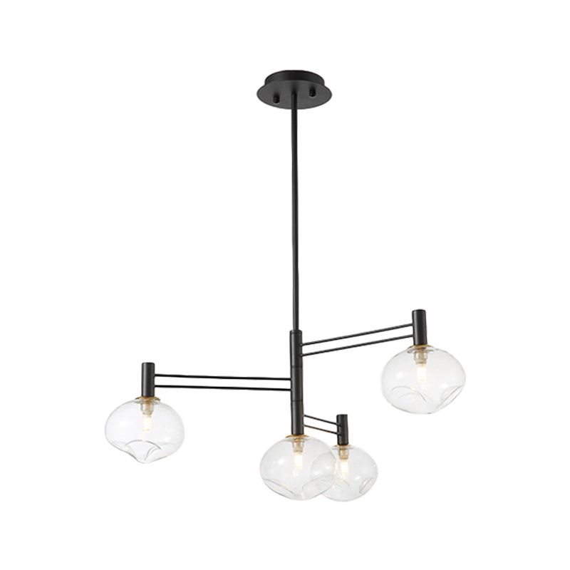 Black Oval Semi Mount Lighting Modern 4 Bulbs Clear Dimpled Glass LED Close to Ceiling Lamp