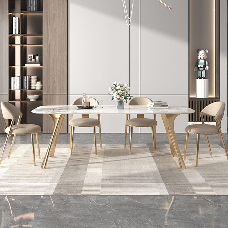 Contemporary 1/4/5/7 Pieces Furniture Stone Rectangle Dining Table Set in White