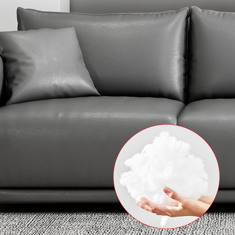 Minimalist 3-Seater Faux Leather Sofa Square Arm Loose Back Sofa