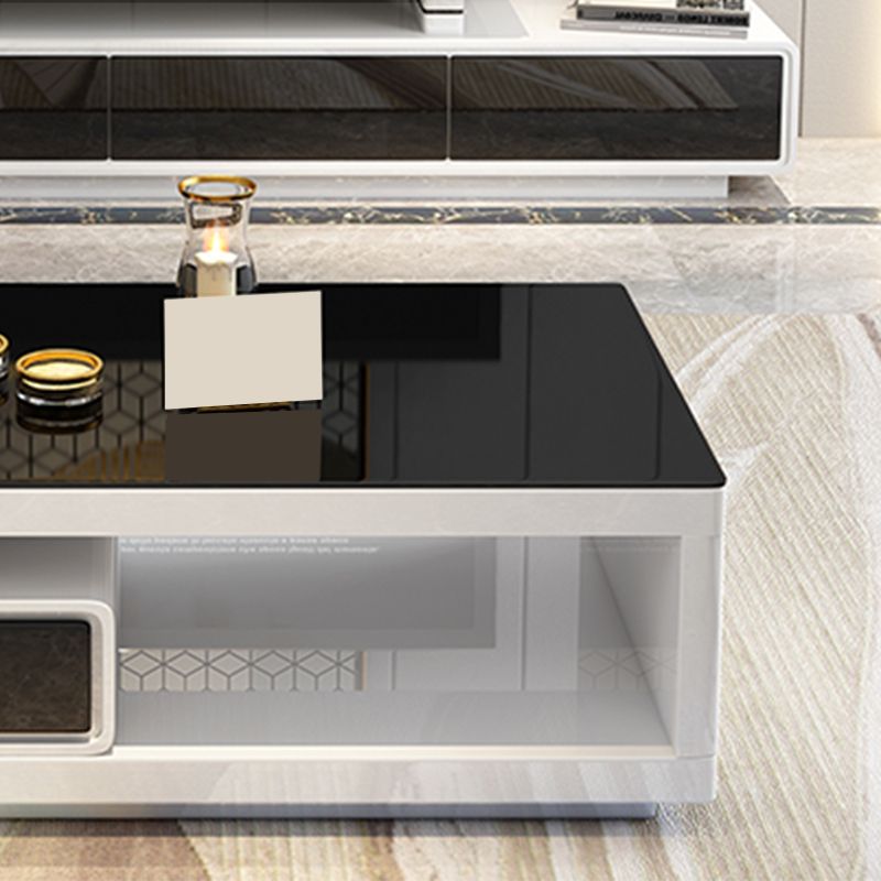 4 Drawers Coffee Table Rectangle Single Stone with Storage Shelf