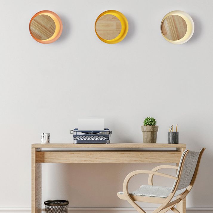 Éclairage d'applications à disque rond en bois de style minimaliste moderne 1 appliques lumineuses