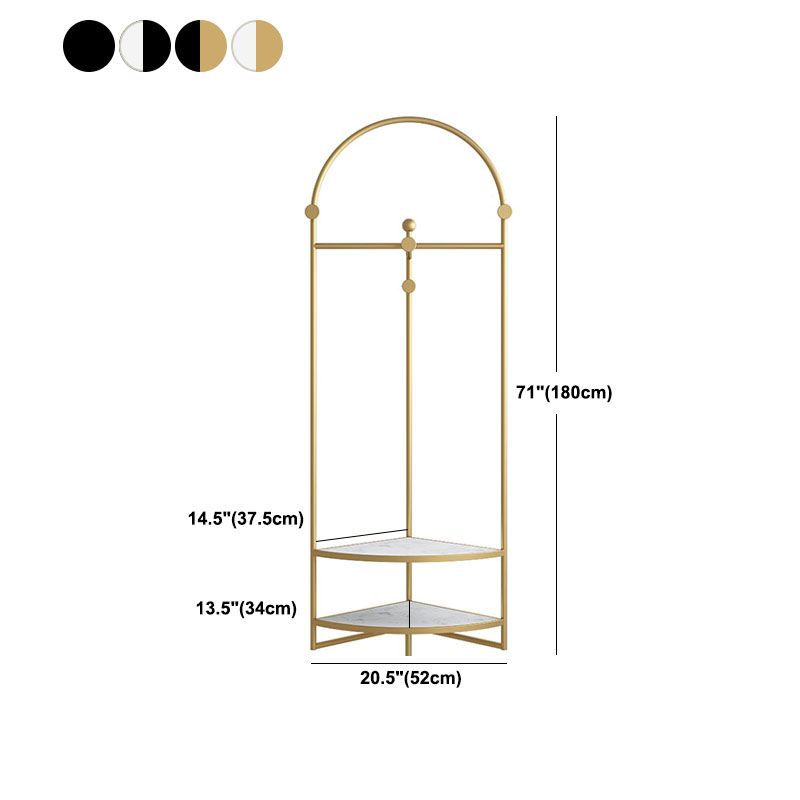 Glam Metallic Coat Rack Free Standing Double Shelves Coat Hanger for Living Room