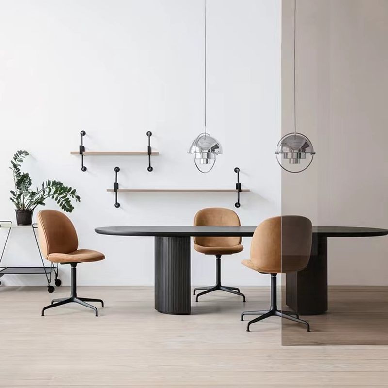 Modern Wooden Table Oval Dinner Room Kitchen Table in Black with Double Pedestal