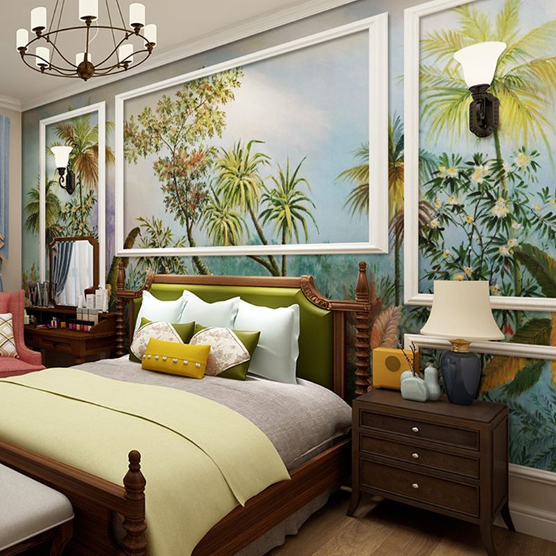 Green Jungle Wall Covering Stain-Resistant Mural Wallpaper for Living Room and Coffee Shop