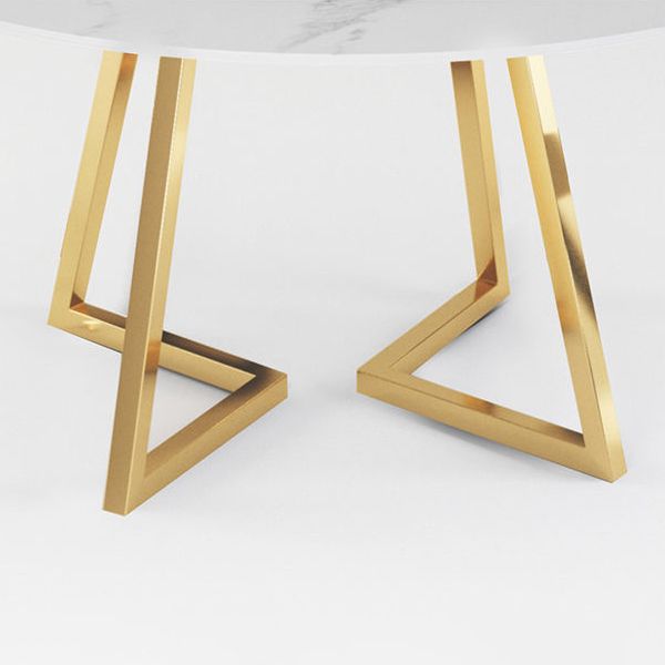 Modern White Stone Dining Table Metal Double Pedestal Table for Kitchen