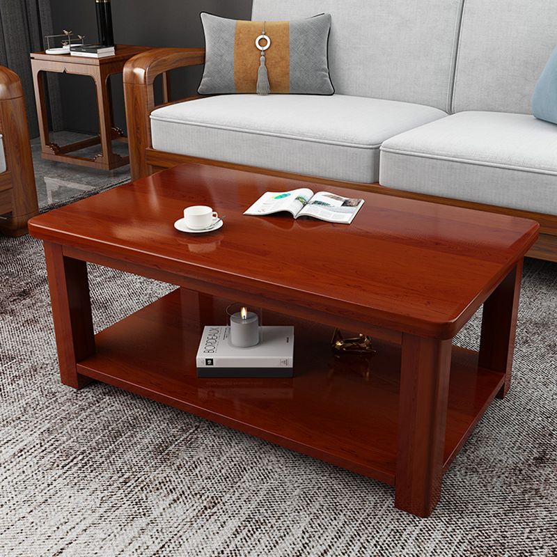 Contemporary Solid Wood Coffee Table Rectangle 4 Legs Coffee Cocktail Table