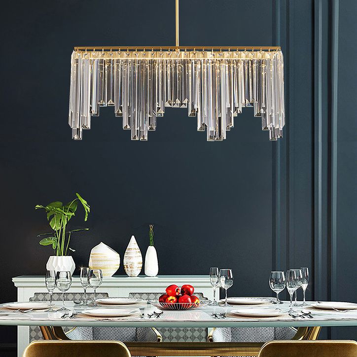 Rectangular Dining Room Hanging Lamp Crystal Minimalist LED Island Light in Gold