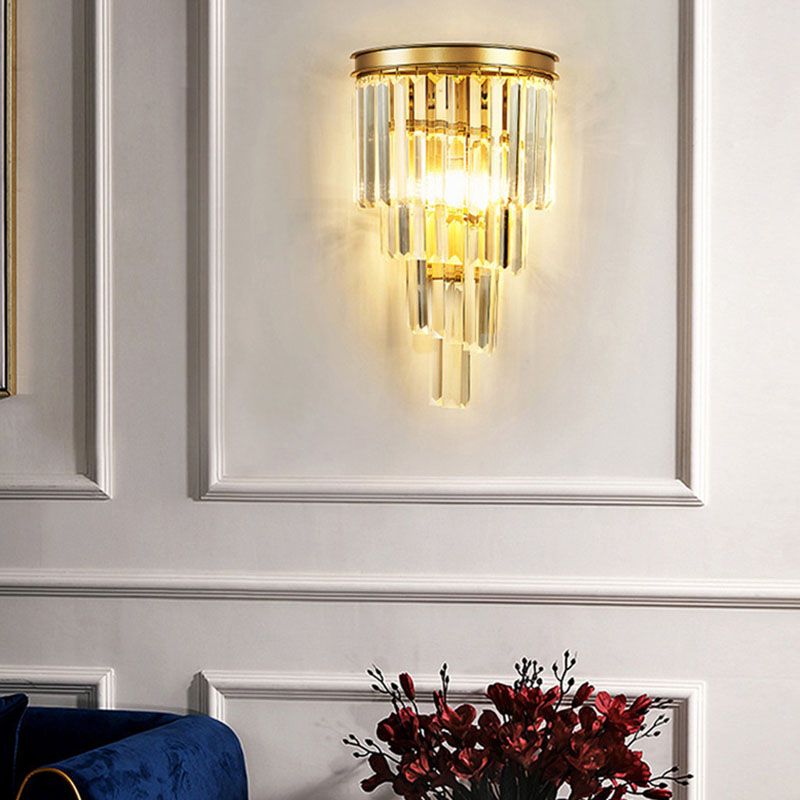 Modern Tiered Sconce Light Fixture Crystal Block 2-Lights Wall Mounted Lights in Gold and Black