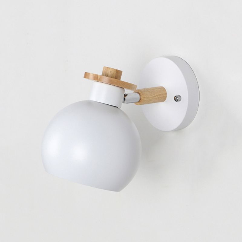 Metal Macaroon Globe Wall Lamp Single Bulb Nordic Wooden Mini Bedside Lamp with Adjustable Arm