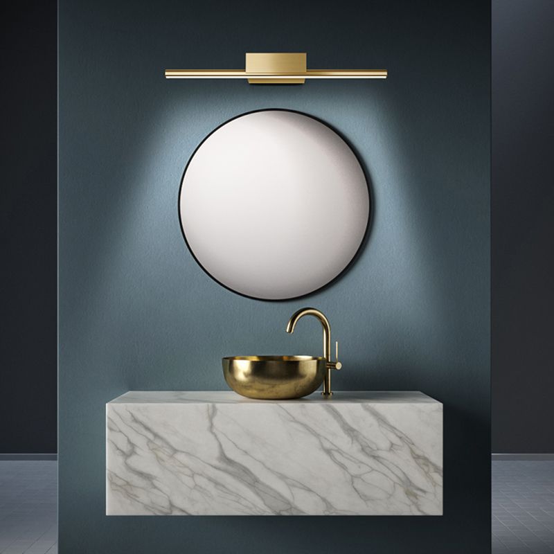 1-Light Linear Shade Wall Sconce Post-Modern Style Mirror Wall Lighting in Brass