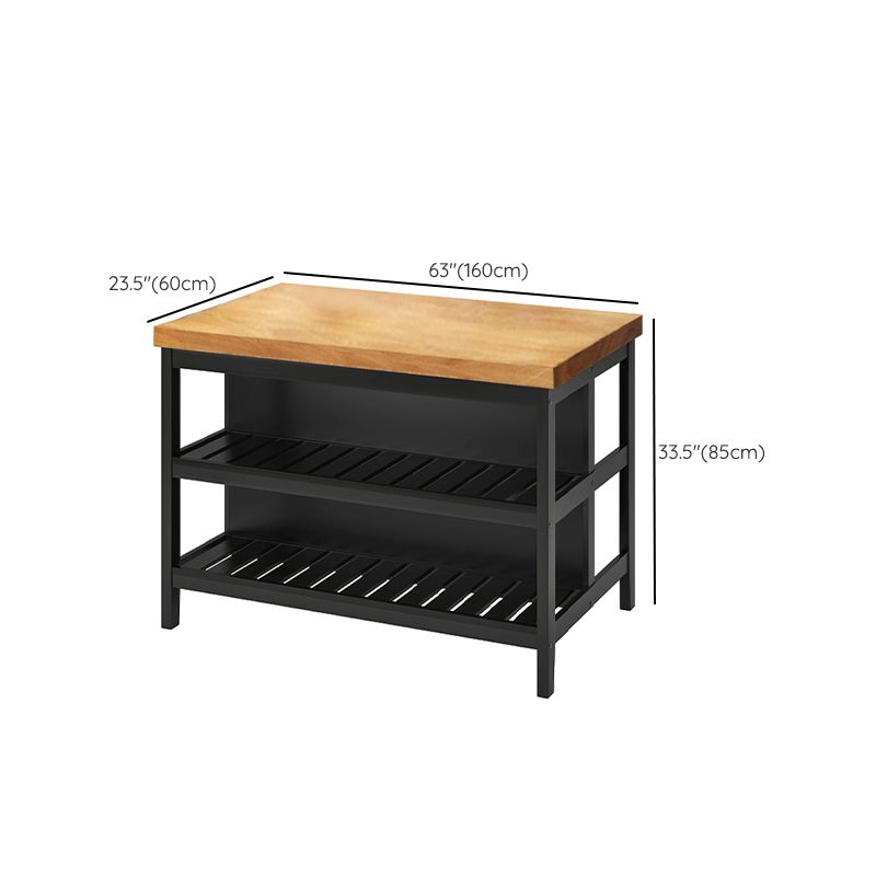 Solid Wood Prep Table Rectangle Island Table for Kitchen Room